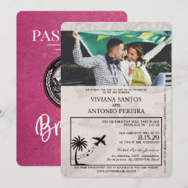 Magenta Rosa Brasiliens inbjudan till passbröllop 