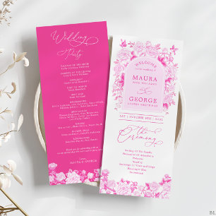 Magenta Rosa Chinoiserie Blommigt Bröllopsprogram