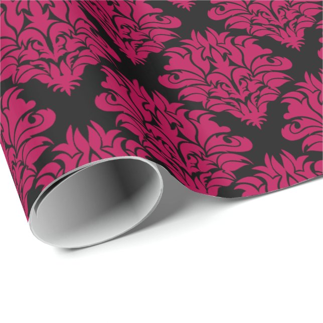 Magenta Rosa Damask-Gift Wrapping Papper Presentpapper (Rullad Hörn)