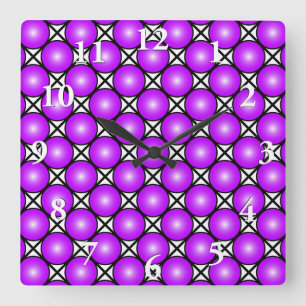 Magenta Rosa Dots Black White Lattice Mönster Fyrkantig Klocka