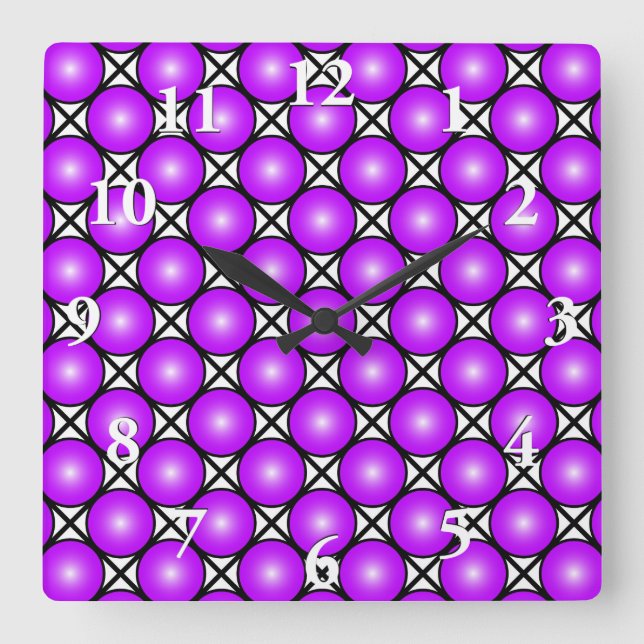 Magenta Rosa Dots Black White Lattice Mönster Fyrkantig Klocka (Framsida)