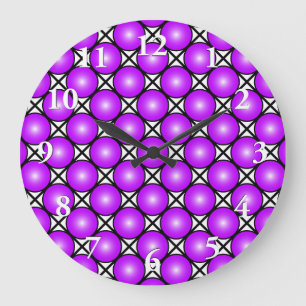 Magenta Rosa Dots Black White Lattice Mönster Stor Klocka