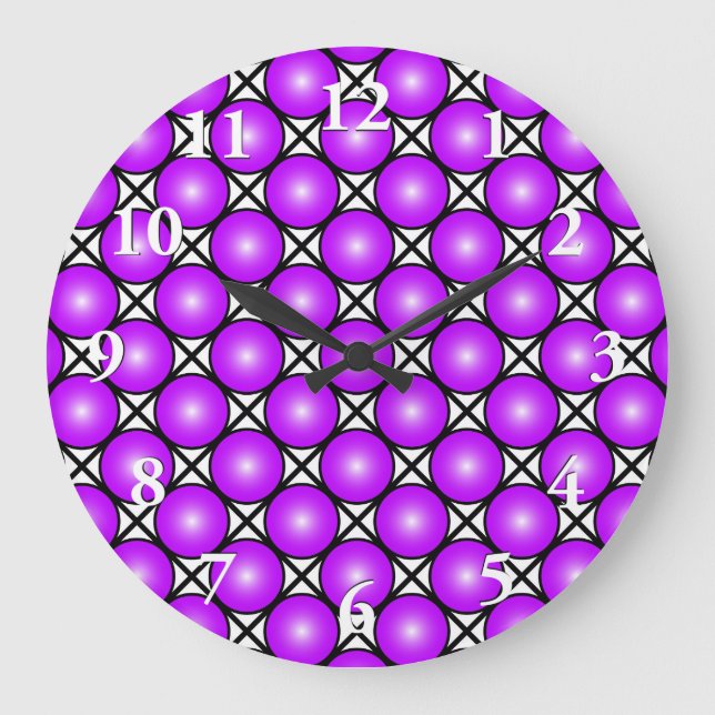 Magenta Rosa Dots Black White Lattice Mönster Stor Klocka (Framsida)