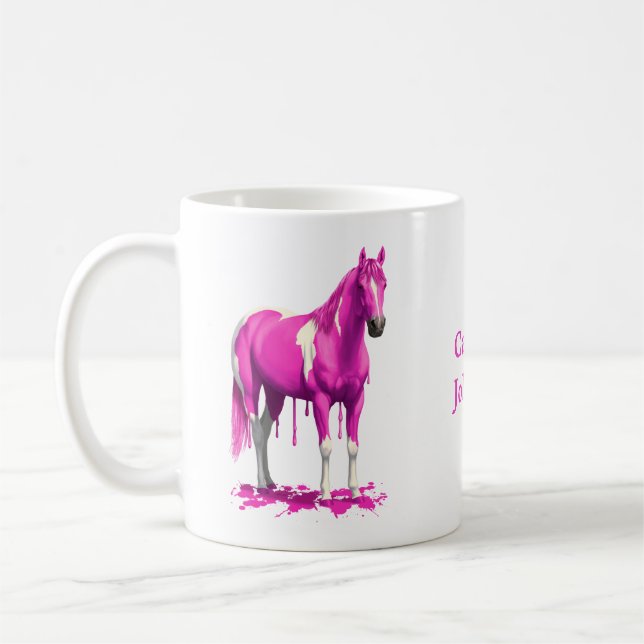 Magenta Rosa Dripping Blöt Paint Horse Kaffemugg (Vänster)