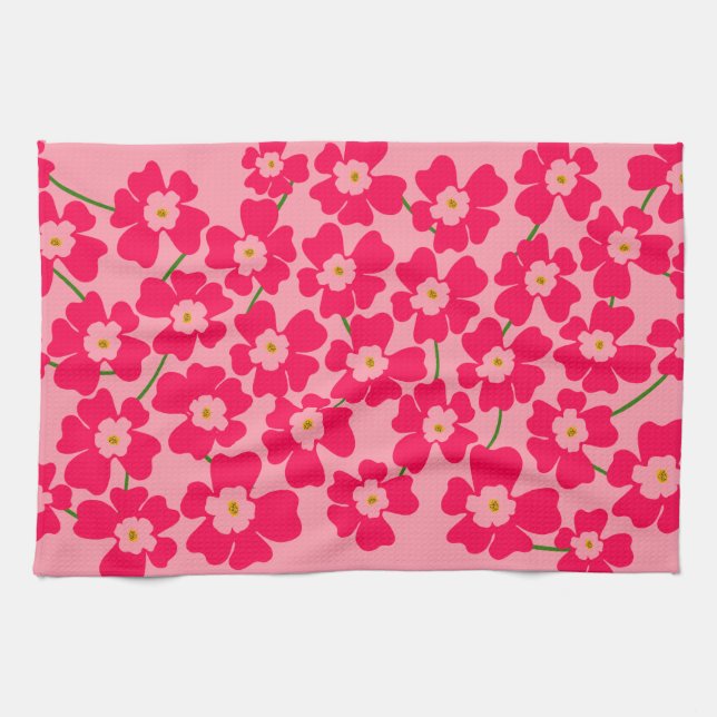 Magenta Rosa Fantasy Blomsterträdgård Kökshandduk (Horisontell)