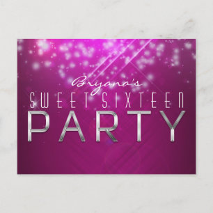 Magenta Rosa Glitter Glam Klubb Vibe PARTY Postkor Inbjudan Vykort
