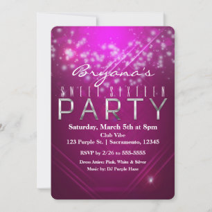 Magenta Rosa Glitter Klubb PARTY Inbjudan