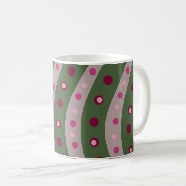 Magenta Rosa Grönt Springtime Polka Dot Patterned Kaffemugg (Framsida höger)