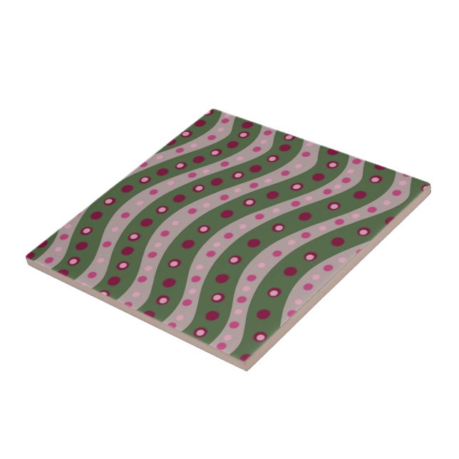 Magenta Rosa Grönt Springtime Polka Dot Patterned Kakelplatta (Sidan)