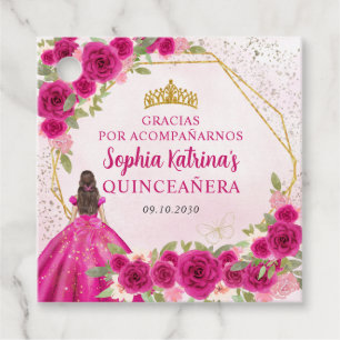 Magenta Rosa Guld Blommigt Princess Tiara Gracias Gåvor Etiketter