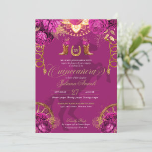 Magenta Rosa Guld Ro Elegant Charro Quinceanera Inbjudningar