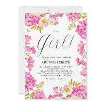 Magenta Rosa Hydrangeas Det är en flicka Baby Show