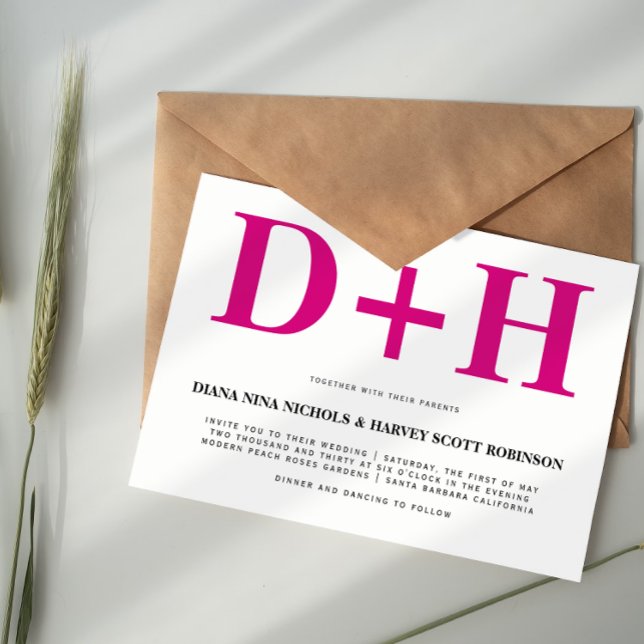 Magenta rosa initialer fet typografi bröllop inbjudningar (Skapare uppladdad)
