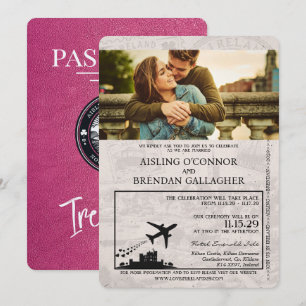 Magenta Rosa Ireland Passport Bröllop Inbjudningar