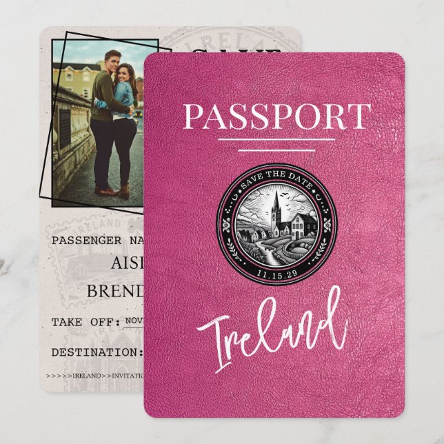 Magenta Rosa Ireland Passport Spara datum Datumet (Fram/baksida)