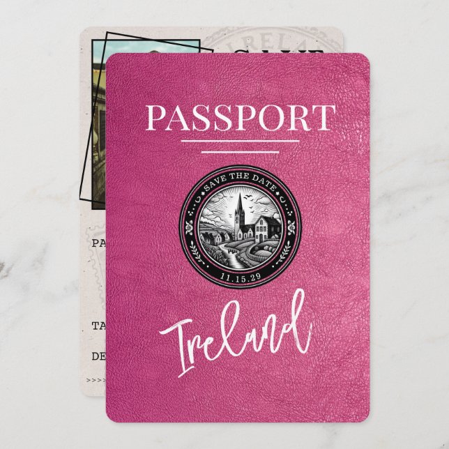 Magenta Rosa Ireland Passport Spara datum Spara Datumet (Fram/baksida)
