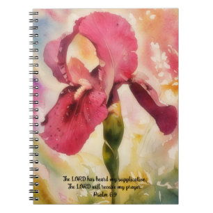 Magenta Rosa Iris Blomma Konst Bibelvers Bön Anteckningsbok