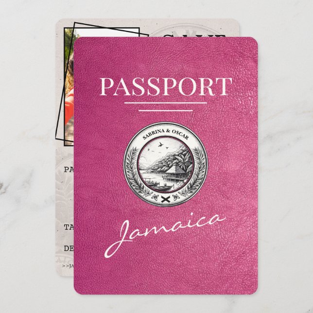 Magenta Rosa Jamaica Passport Spara datum Spara Datumet (Fram/baksida)