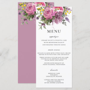 Magenta Rosa Lila Blommigt Boho Slim Bröllop Menu Program