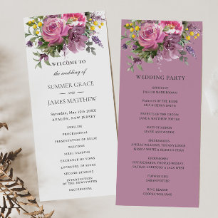 Magenta Rosa Lila Blommigt Greenery Boho Bröllop Program