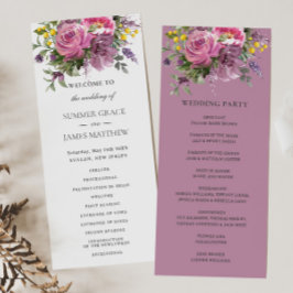 Magenta Rosa Lila Blommigt Greenery Boho Bröllop Program