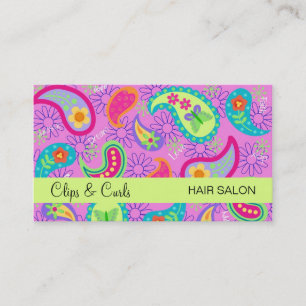 Magenta Rosa Lime Green Modern Paisley Mönster Visitkort