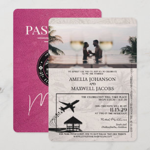 Magenta Rosa Maldives Passport Wedding bjudande Inbjudningar