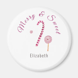 Magenta rosa Merry & söt candy cane vattenfärg Magnet