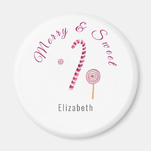 Magenta rosa Merry & söt candy cane vattenfärg Magnet