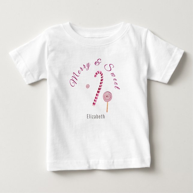 Magenta rosa Merry & söt candy cane vattenfärg T Shirt (Framsida)