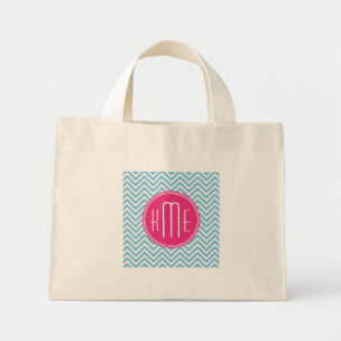 Magenta Rosa Monogram med Light Blue Chevron Mini Tygkasse