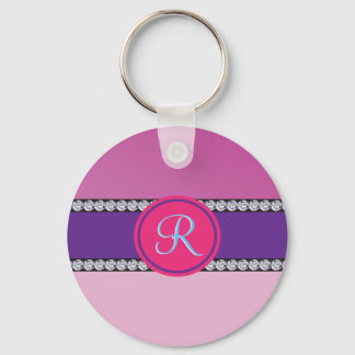 Magenta Rosa Monogram Nyckelring