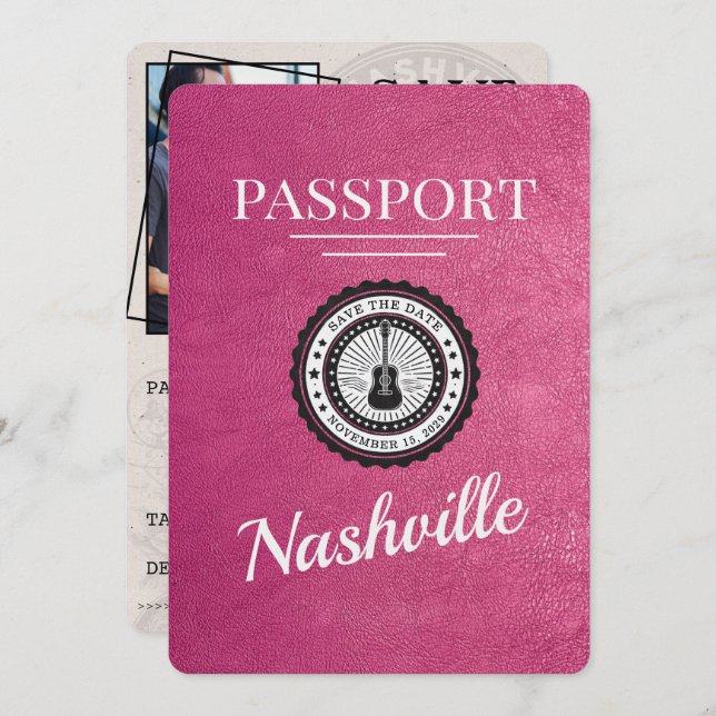Magenta Rosa Nashville Passport Spara datum Spara Datumet (Fram/baksida)