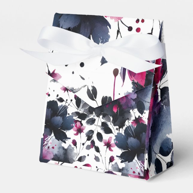 Magenta Rosa och Blue Inky Blommigt Watercolor Brö Presentaskar (Framsidan Sidan)