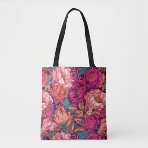 Magenta Rosa och Teal Maximalistiskt Blommigt Tygkasse