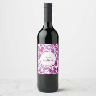 Magenta Rosa och vitvatten, butterflies Vinflaska Etikett
