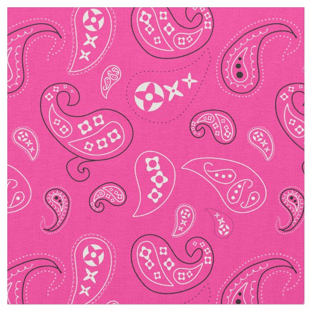 Magenta Rosa Paisley Western Bandana Print Tyg (Närbild)