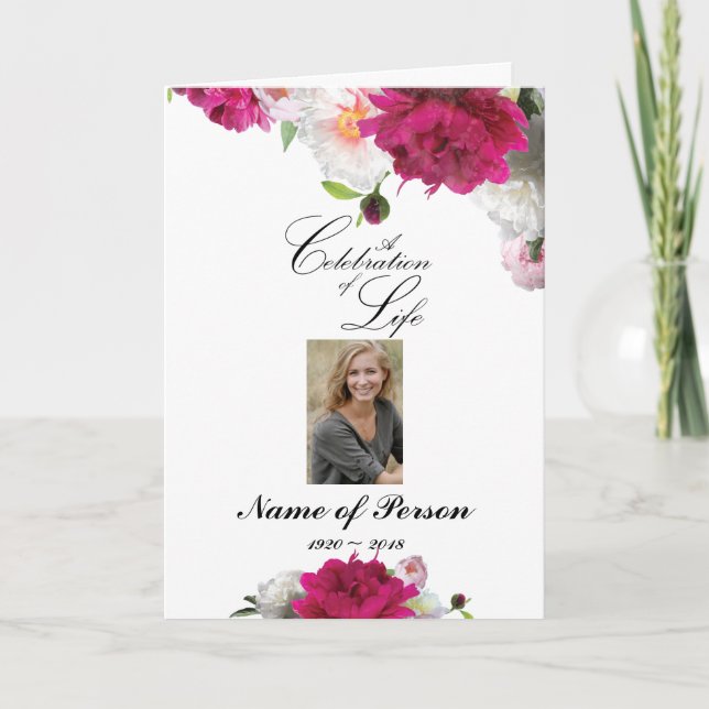 Magenta Rosa Peony-begravningsprogrammet Program (Framsida)