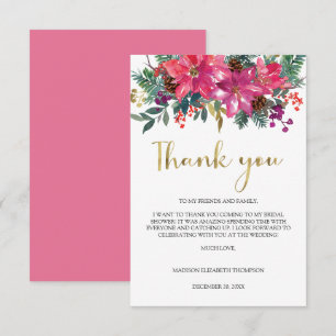 Magenta Rosa Poinsettia Jul Bröllopsdusch Tack Kort