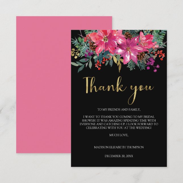 Magenta Rosa Poinsettia Juli Möhippa Tack Kort (Fram/baksida)