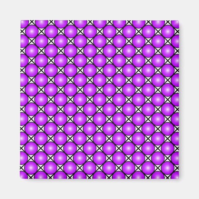 Magenta rosa prickar svart vit gittermönster magnet (Framsidan)