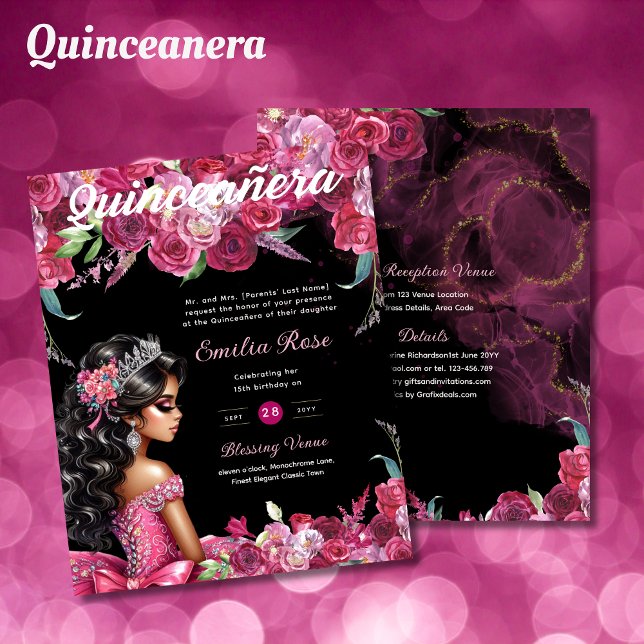 Magenta Rosa Quinceanera Dress Blommigt (Skapare uppladdad)
