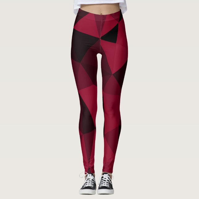 Magenta rosa röd mörk svart geometriskt nät mönste leggings (Framsida)