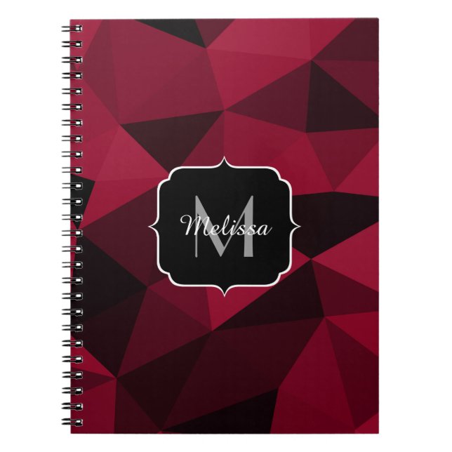 Magenta rosa röd svart geometri mönster Monogram Anteckningsbok (Framsidan)