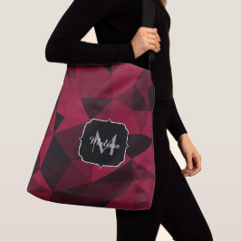 Magenta rosa röd svart geometri mönster Monogram Axelväska