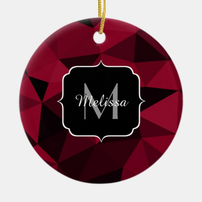 Magenta rosa röd svart geometri mönster Monogram Julgransprydnad Keramik (Framsidan)