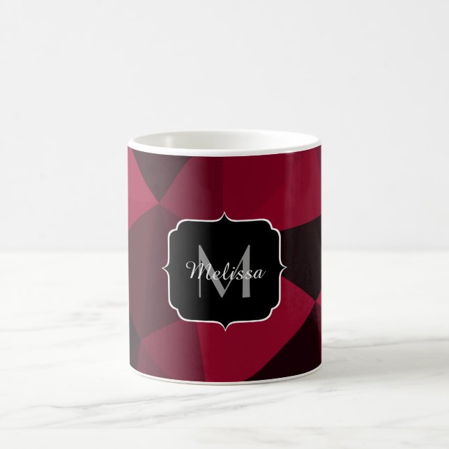 Magenta rosa röd svart geometri mönster Monogram Kaffemugg (Center)