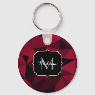 Magenta rosa röd svart geometri mönster Monogram Nyckelring