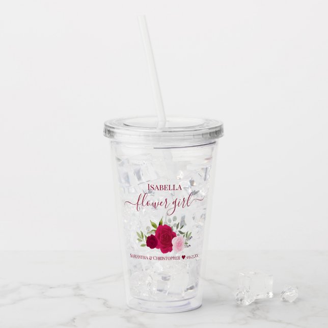 Magenta Rosa ros Elegant Flower Girl Bröllop Take Away Mugg (Framsida Ice)