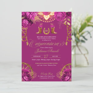 Magenta Rosa ros Land Westerna Quinceanera Inbjudningar